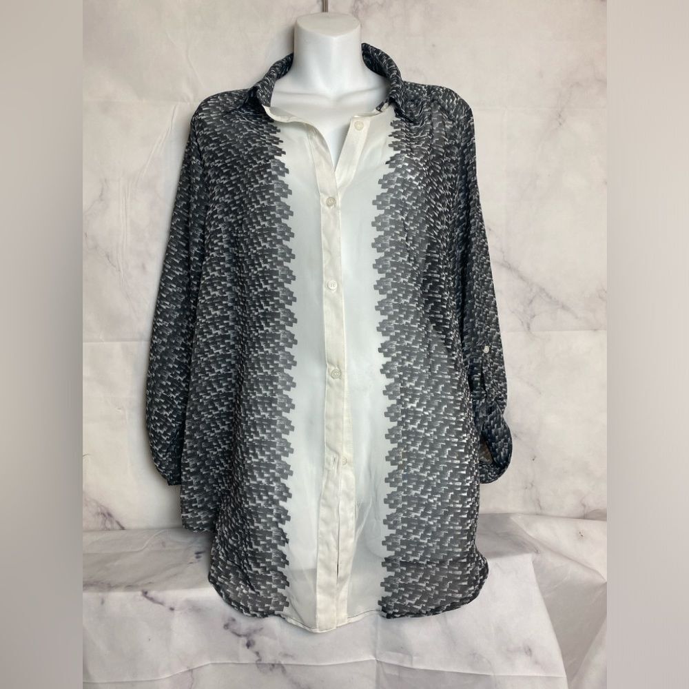 Alyx Loose Fit Sheer Abstract Tunic Blouse Large